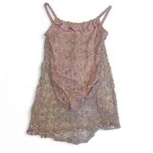Elegant Light Pink Beaded Kids Bodysuit, Girls Size Large (12-14)